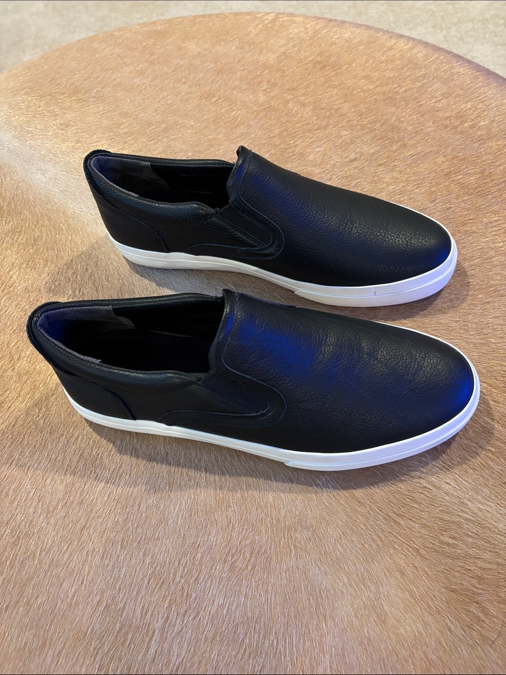 Vince Black Slip-On Leather Sneakers with White Sole